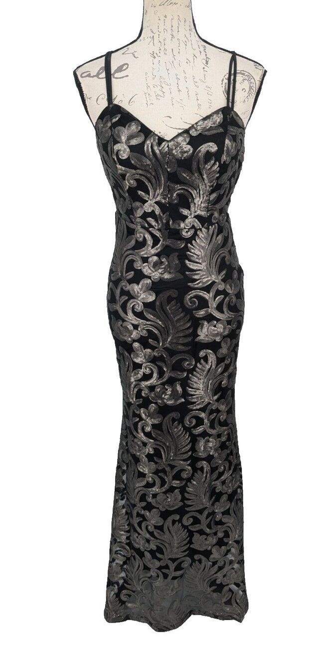 Windsor Formal Dress Small Black Silver Sequins Gothic Dark Fairy